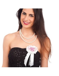 Coccarda bianca Bride to Be con fiocco e nastri per addio al nubilato matrimonio