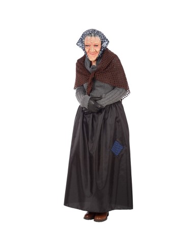 Set costume Befana con gonna nera lunga e scialle marrone per feste Epifania