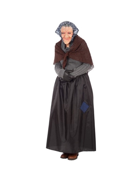 Set costume Befana con gonna nera lunga e scialle marrone per feste Epifania