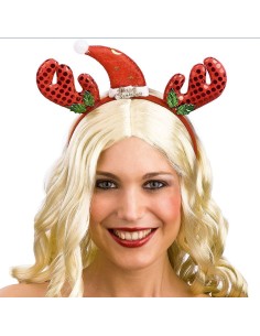 Cerchietto natalizio con corna di renna rosse in paillettes e foglie verdi decorative per feste di Natale