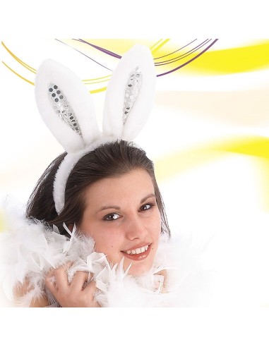 Cerchietto coniglietta bianco in peluche con orecchie decorative per costume carnevale