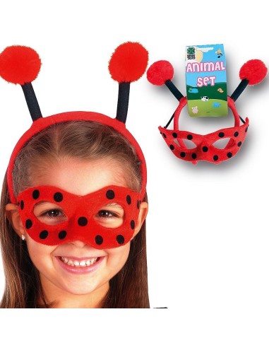 Set coccinella bambina con cerchietto antennine rosse e maschera a puntini neri per feste costume