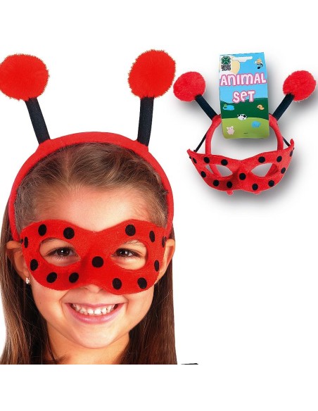 Set coccinella bambina con cerchietto antennine rosse e maschera a puntini neri per feste costume