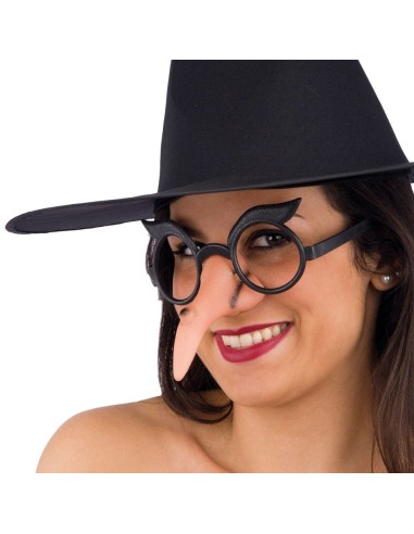 Occhiali neri con naso da strega adunco per costume Halloween donna