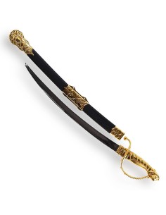 Spada storica con fodero nero decorazioni dorate elsa ornata accessorio costume lunghezza 64 cm