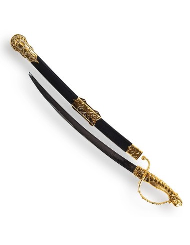 Spada storica con fodero nero decorazioni dorate elsa ornata accessorio costume lunghezza 64 cm