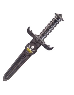 Pugnale pirata nero plastica teschio dorato accessorio costume festa Halloween Carnevale