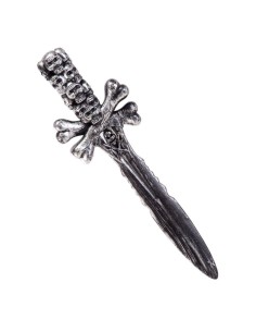 Pugnale decorativo con teschio e ossa sul manico, lama grigia, accessorio costume horror pirata
