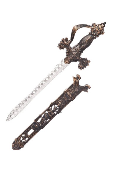 Spada decorativa con fodero marrone ornato per costumi medievali e fantasy, lunghezza 40 cm