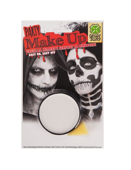 Vasetto fondotinta bianco per trucco teschio Halloween con esempi make-up horror