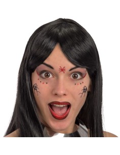 Decorazioni adesive viso ragnetto rosso per trucco Halloween con ragni e dettagli gotici applicati sul volto