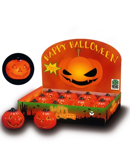 Espositore con 12 zucchette arancioni luminose intermittenti per decorazioni Halloween