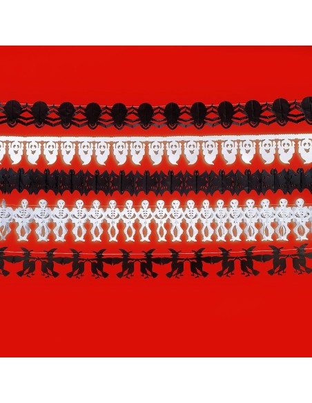 Festone Halloween carta 300cm decorazione horror con motivi spaventosi rosso nero per festa 31 ottobre