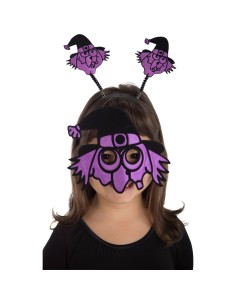 Set strega viola con maschera rifrangente e cerchietto con mini streghe per Halloween