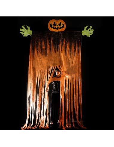 Tenda decorativa zucca gigante Halloween con testa arancione e mani verdi EVA altezza 350cm effetto horror