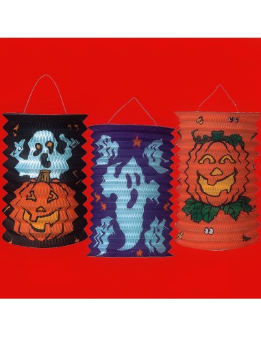 Lanterne Halloween in carta colorate con teschi zucche e fantasmi per decorazioni feste horror