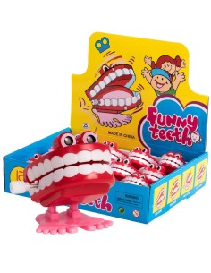 Dentiera a molla scherzosa con denti bianchi e meccanismo rosso per scherzi e feste Halloween