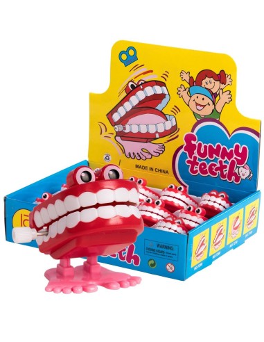 Dentiera a molla scherzosa con denti bianchi e meccanismo rosso per scherzi e feste Halloween
