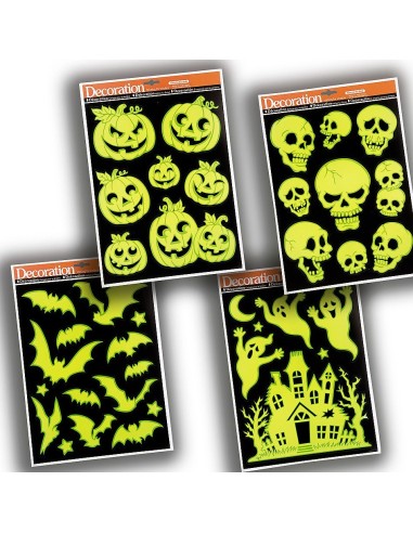 Vetrofanie Halloween fosforescenti con teschi zucche pipistrelli fantasmi per decorazioni horror