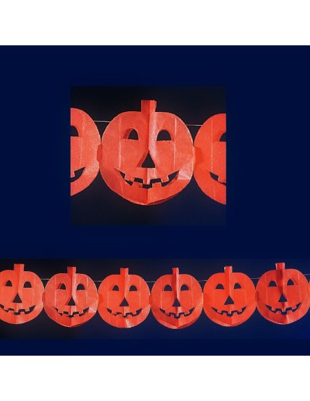 Festone Halloween carta arancione con zucche intagliate decorazione 300cm lunghezza