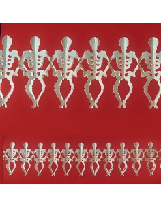 Festone decorativo Halloween con scheletrini bianchi su sfondo rosso lungo 300 cm per feste horror