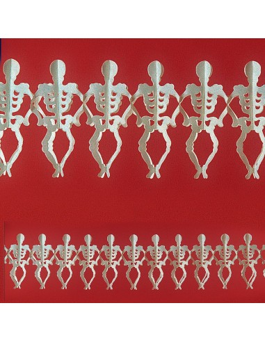 Festone decorativo Halloween con scheletrini bianchi su sfondo rosso lungo 300 cm per feste horror
