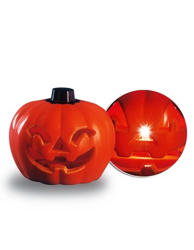 Mini zucca Halloween arancione con luce intermittente e viso intagliato sorridente decorazione