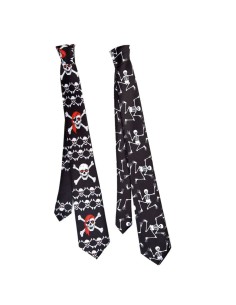 Due cravatte nere Halloween con stampe teschi bianchi rossi e scheletri per costume horror elegante