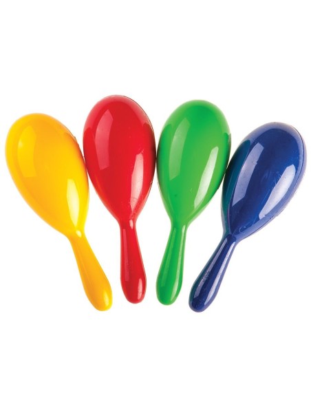 Quattro maracas colorati giallo rosso verde blu strumenti musicali giocattolo per feste