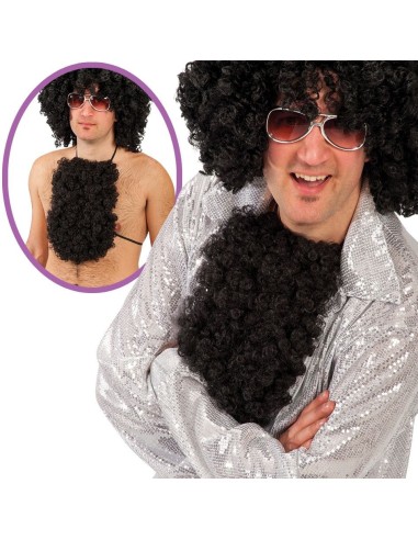 Petto peloso nero con elastici accessorio costume uomo festa anni 70 latin lover