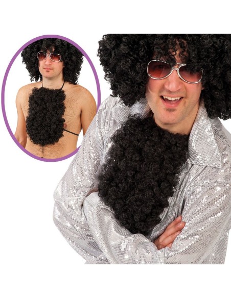 Petto peloso nero con elastici accessorio costume uomo festa anni 70 latin lover