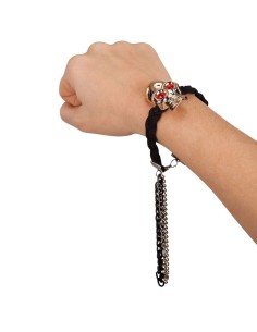 Bracciale Halloween con teschio colorato e catene metallic pendenti su polso
