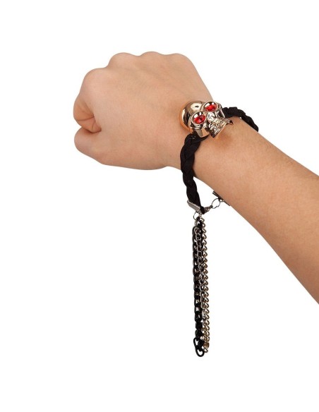 Bracciale Halloween con teschio colorato e catene metallic pendenti su polso