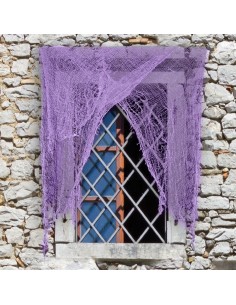 Tenda stracciona viola da 200x75 cm per decorazioni Halloween e feste horror con tessuto logoro