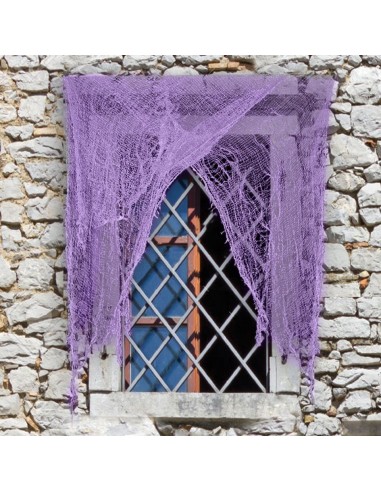 Tenda stracciona viola da 200x75 cm per decorazioni Halloween e feste horror con tessuto logoro