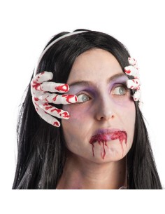 Cerchietto con mani insanguinate horror per costumi Halloween e feste a tema zombie