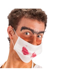Mascherina chirurgica bianca con macchie rosse di sangue finto per costume Halloween horror zombie