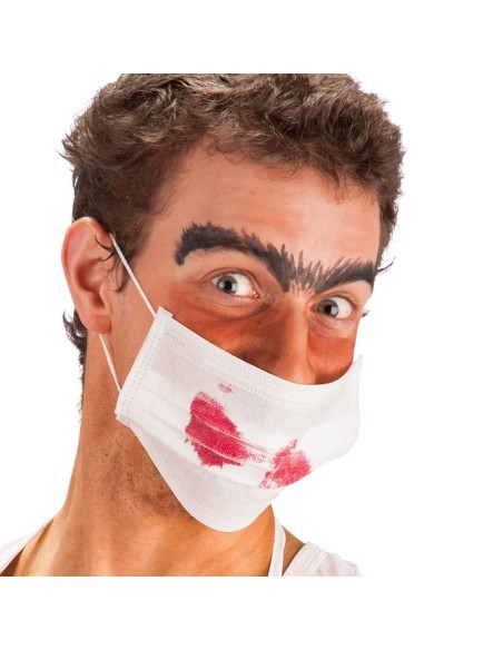 Mascherina chirurgica bianca con macchie rosse di sangue finto per costume Halloween horror zombie
