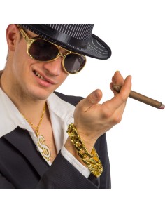 Bracciale catena dorata grossa stile rapper gangster accessorio costume anni 80 hip hop oro