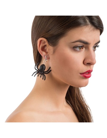 Orecchini ragno neri pendenti per costume Halloween donna accessori horror