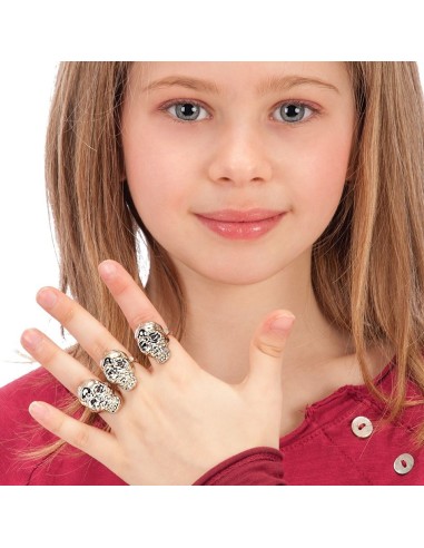 Set 6 anelli teschio in plastica per Halloween e travestimenti horror su mano bambina