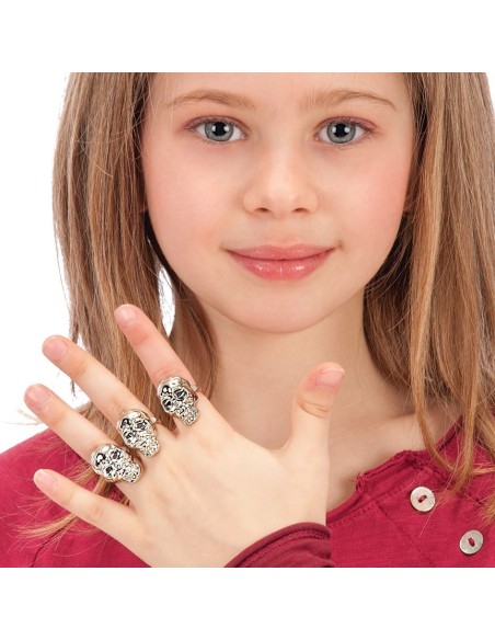 Set 6 anelli teschio in plastica per Halloween e travestimenti horror su mano bambina
