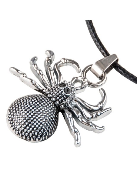 Collana ragno in metallo argentato con pendente realistico e cordino nero regolabile per Halloween gothic