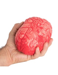 Cervello insanguinato realistico rosso tenuto in mano per costumi horror Halloween