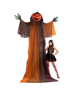 Mostro zucca gigante decorazione Halloween alto 360cm con mantello arancione e occhi luminosi da appendere