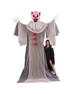 Clown horror gigante 360 cm da appendere con mantello grigio e occhi luminosi per Halloween decorazioni spaventose