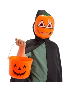 Secchiello plastica arancione forma zucca Halloween con manico nero per dolcetto scherzetto