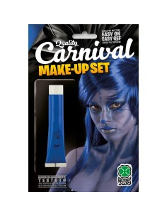 Trucco crema neon blu in tubetto da 20ml applicato su viso per makeup artistico Halloween Carnevale 2