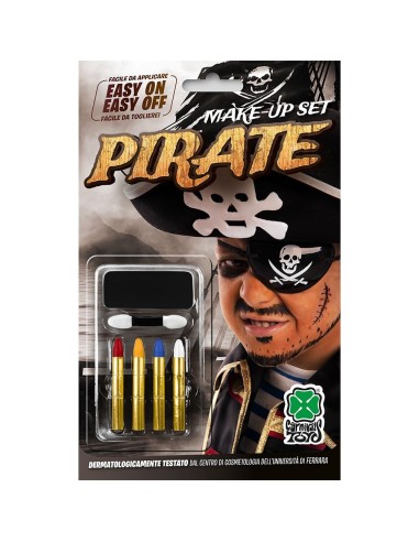 Set trucco pirata con fondotinta nero e matite colorate per makeup da corsaro Halloween