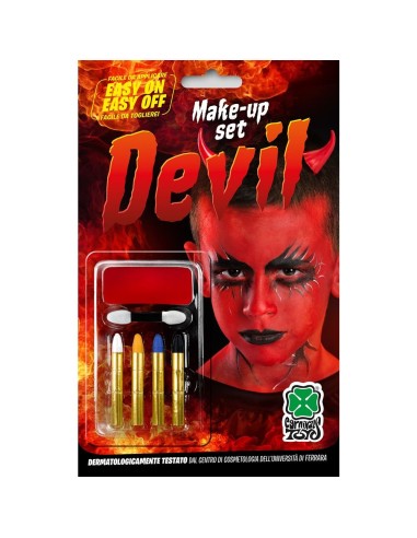 Set trucco diavolo con fondotinta rosso e 4 matite colorate per makeup Halloween horror